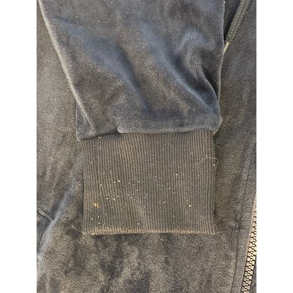 Fila Navy Blue Velour Full Zip Hoodie with pockets and Logo Ribbon on Sleeves M - Picture 9 of 9